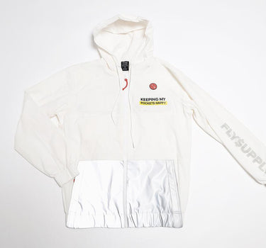 Happy Pockets Windbreaker Zip-Up Jacket (White)