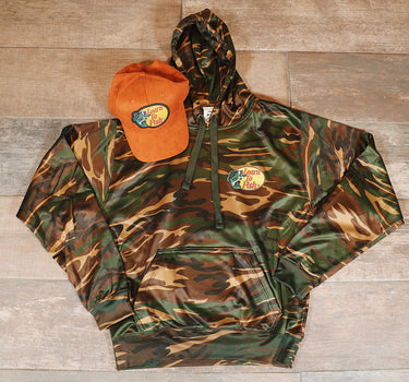 Learn To Fish: Polyester Hoodie (Vintage Camo + Hat Bundle)