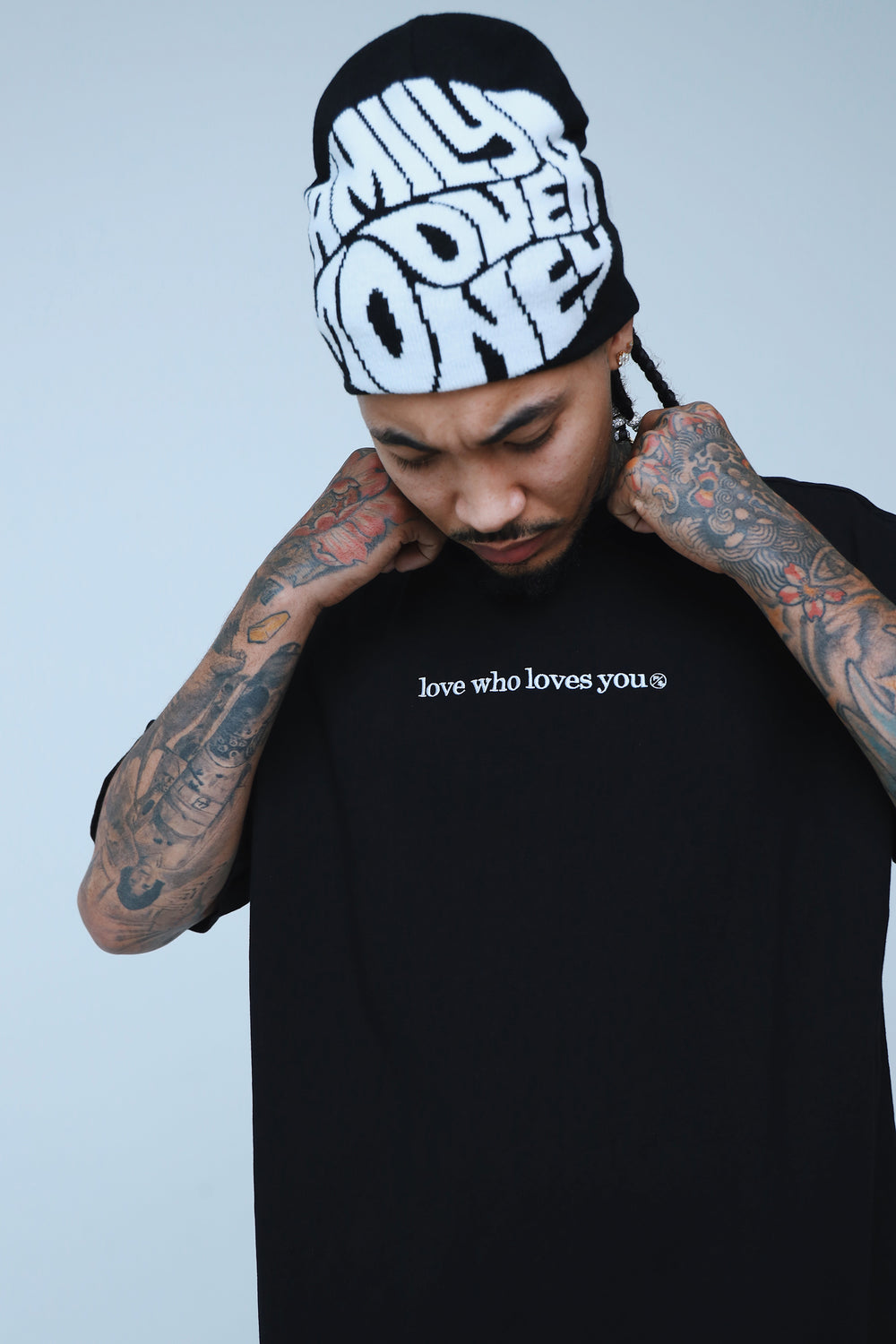 FS Family Over Money Y2K Knit Beanie (Black)