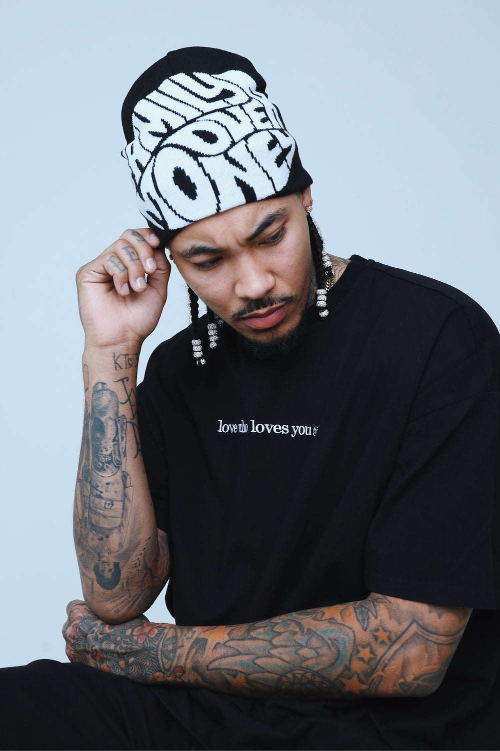 FS Family Over Money Y2K Knit Beanie (Black)