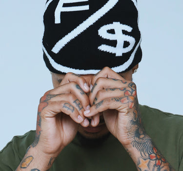 FS Family Over Money Y2K Knit Beanie (Black)