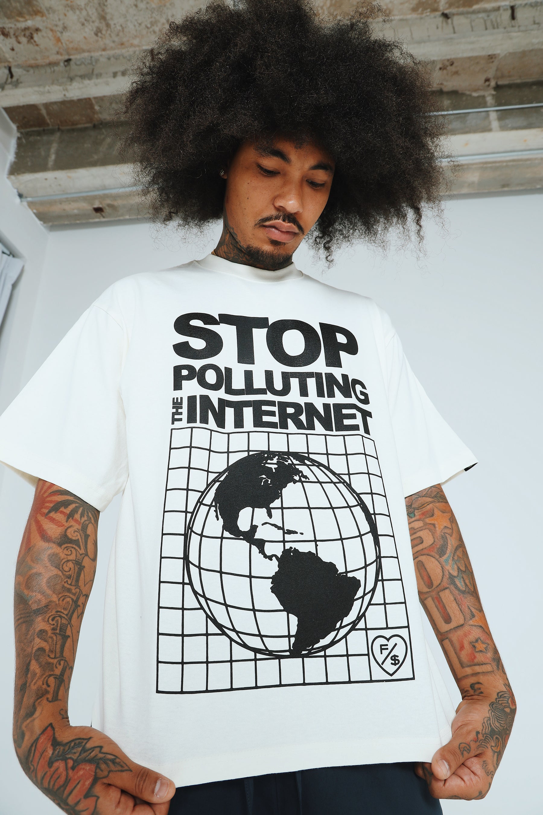Stop Polluting (Off White - Oversize Crop)