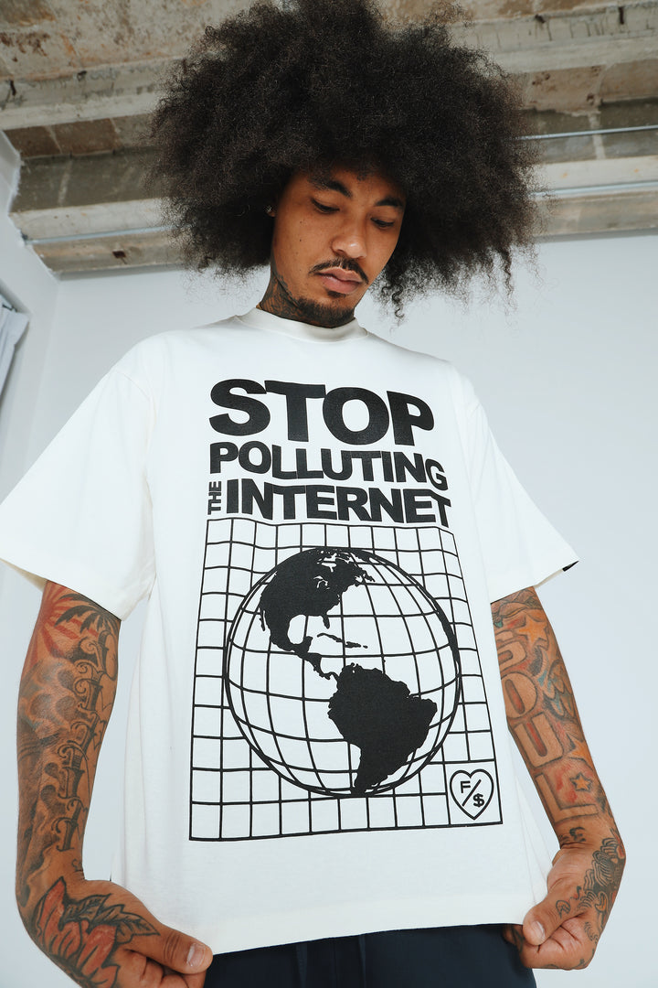 Stop Polluting (Off White - Oversize Crop)