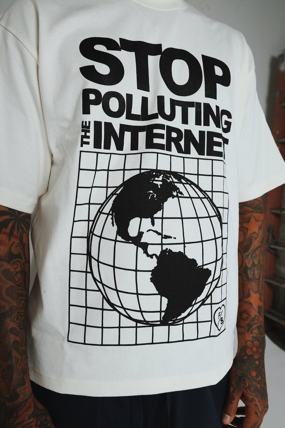 Stop Polluting (Off White - Oversize Crop)