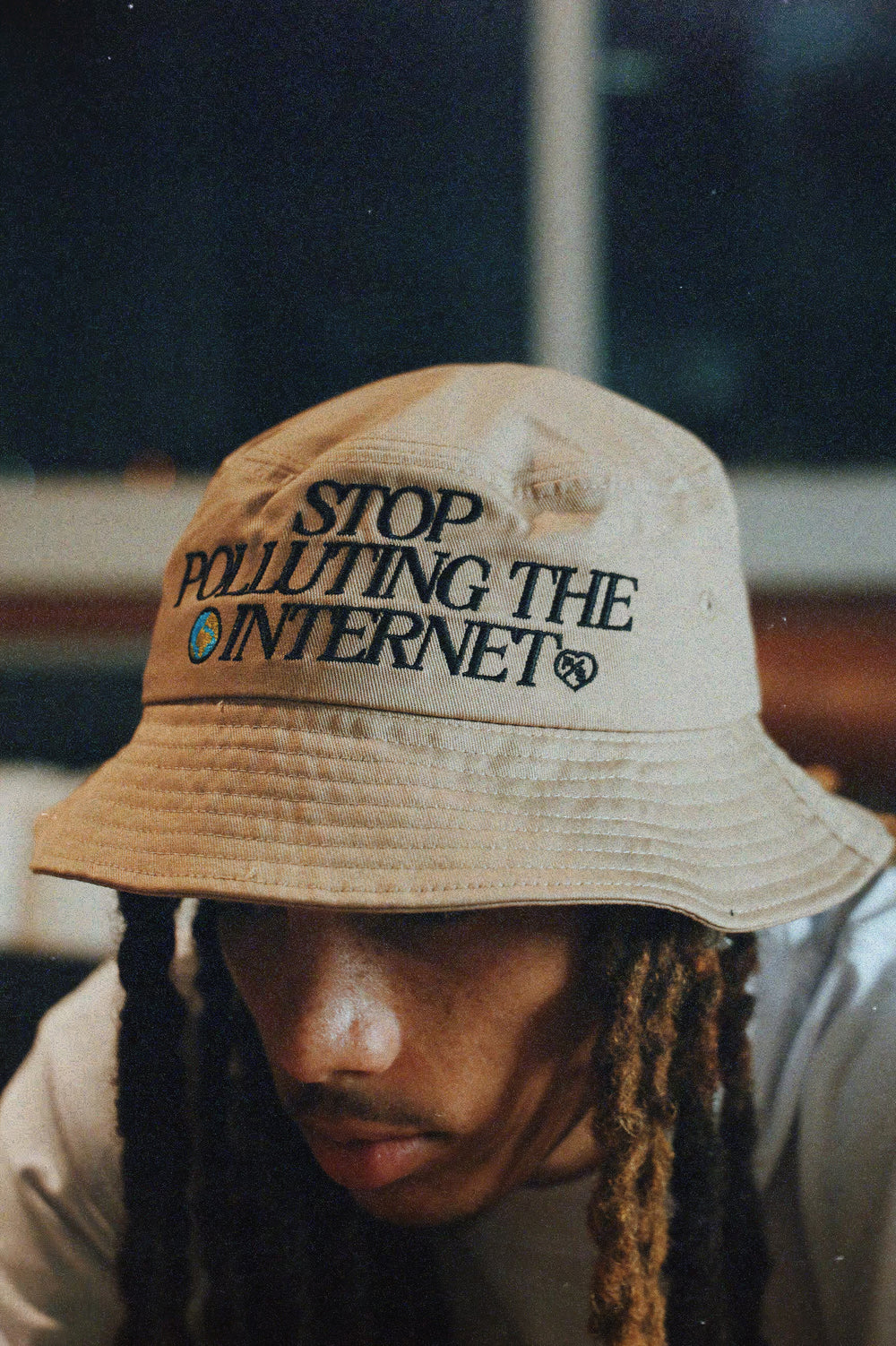 Stop Polluting The Internet: Bucket Hat (Cream)