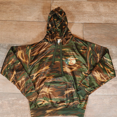 Learn To Fish: Polyester Hoodie (Vintage Camo)