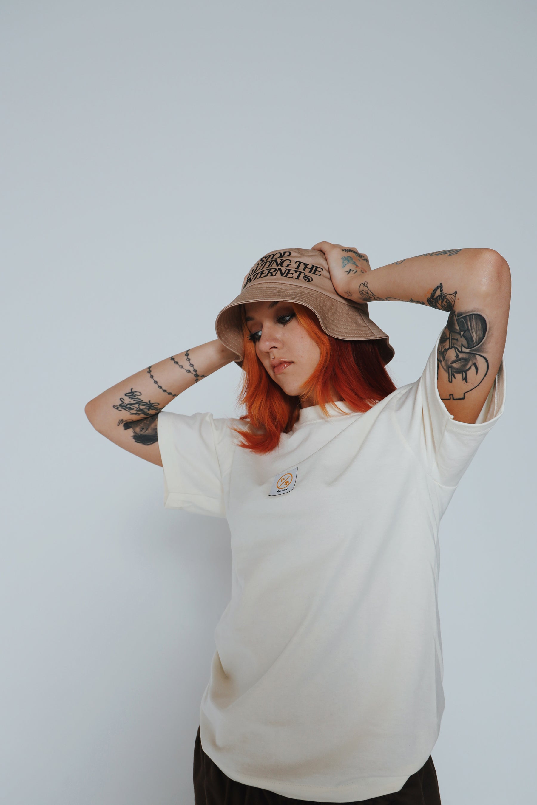 Stop Polluting The Internet: Bucket Hat (Cream)