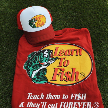 Learn To Fish: Trucker Hat (Retro Cardinal/White)